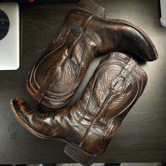 Lucchese Vintage San Antonio Brown Leather Western Cowboy Boots Mens Size 10.5 D